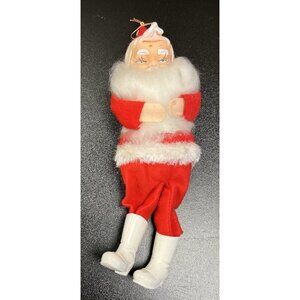 Vintage 50s Santa Claus Ornament White Boots/ Faux Fur/Beard/Rubber Face 🎅